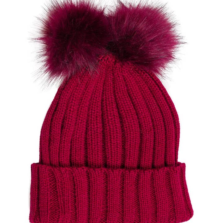 Magid - Vente Bonnet – femme - Bonnet en tricot à double pompon Adrienne Vittadini