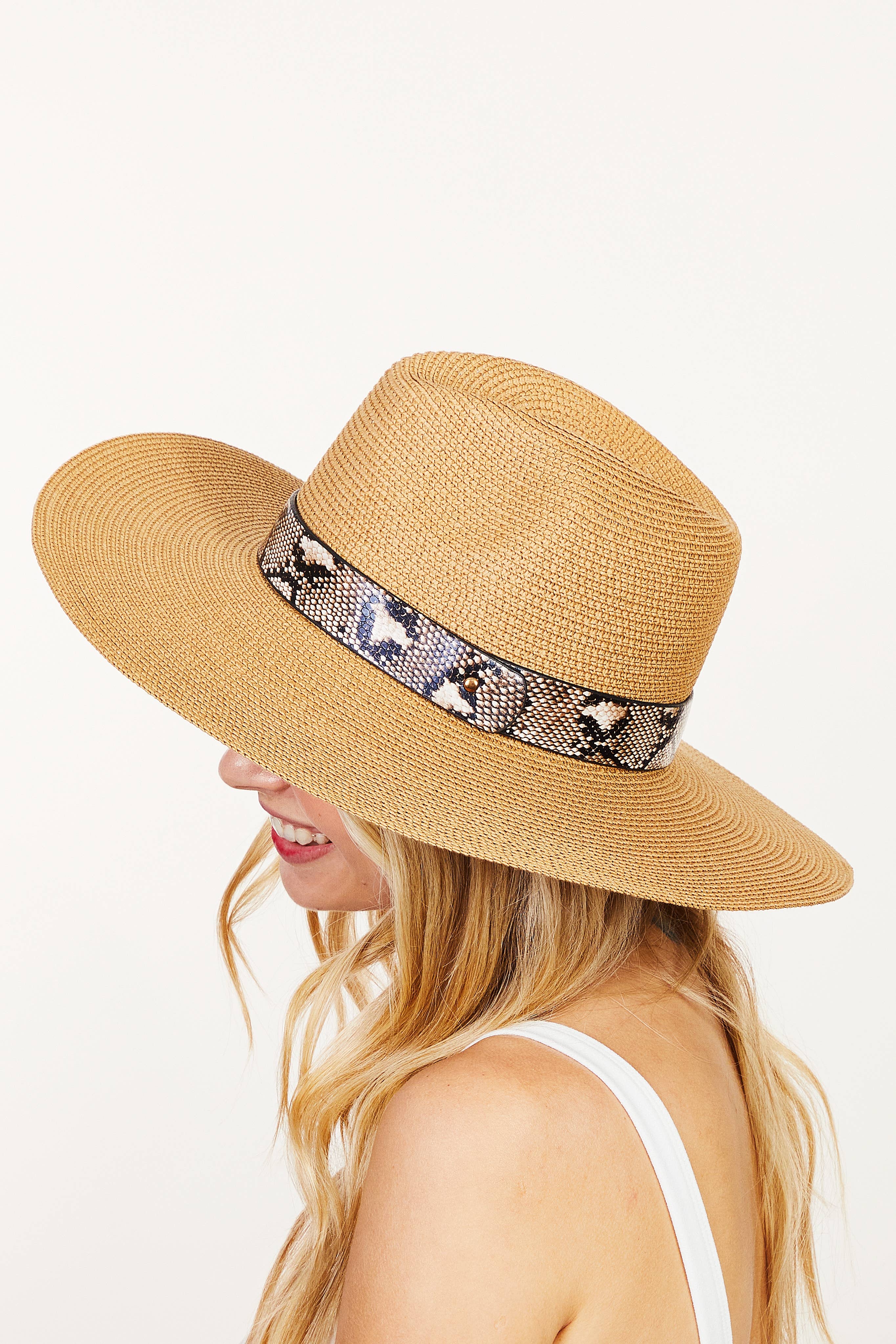 Collections by Fame Accessories - Wholesale Straw Hat - Women's - Snakeskin Band Straw Hat1