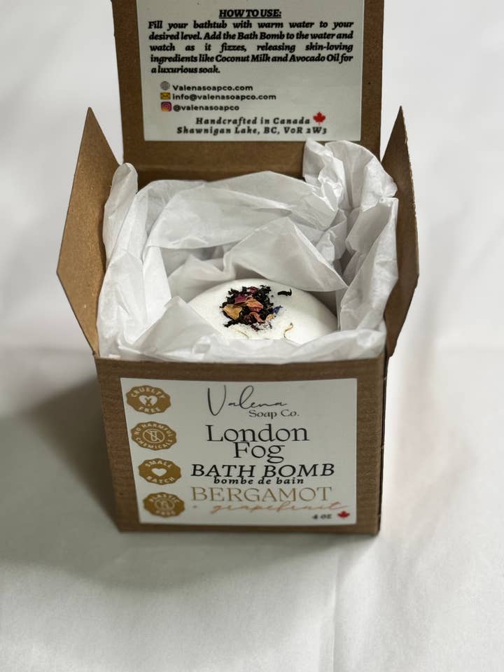 Bombes de bain London Fog pour la vente par Valena Soap Co.
