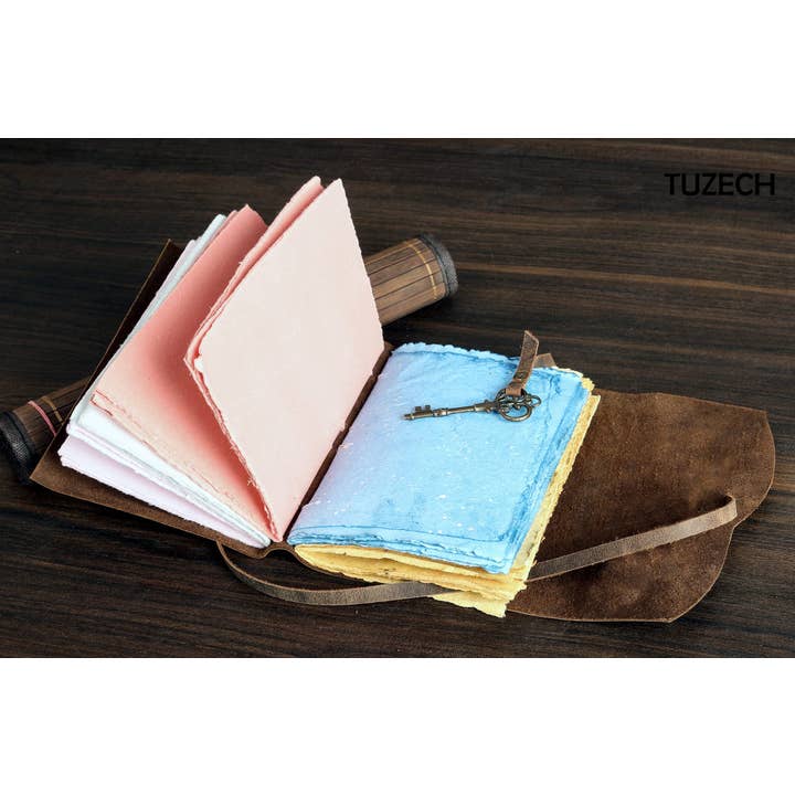Tuzech Leather - Wholesale Journal/Diary - Tuzech Leather Journal for Women Men Gift With Deckle Edge Paper , Leather Scrapbook, Book of Shadows, Vintage Journal, Old Books, Grimoire, Antique Drawing Sketchbook Colourful Paper 7 by 5 Inches5
