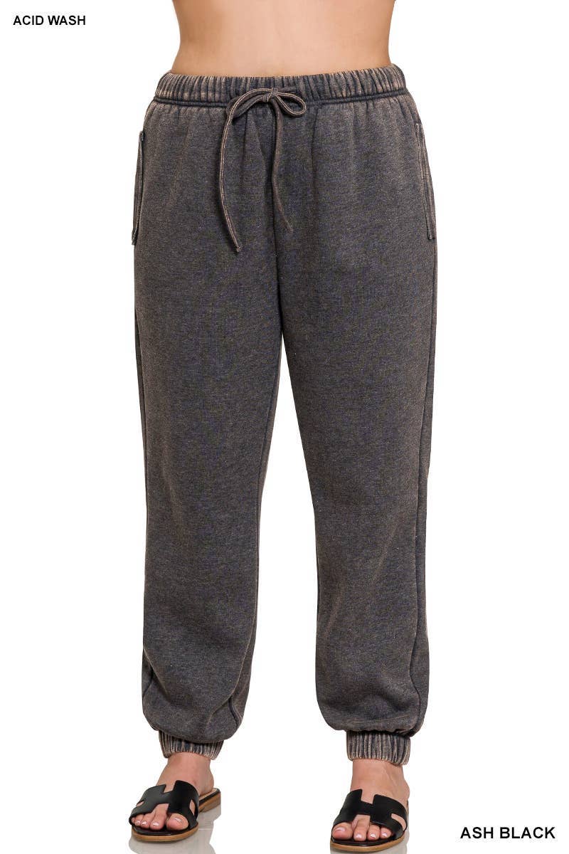 Vanilla Monkey – Engroshandel Loungesweatpants/jogginbukser – til kvinder – Plus Acid Wash Fleece joggingbukser med lommer0