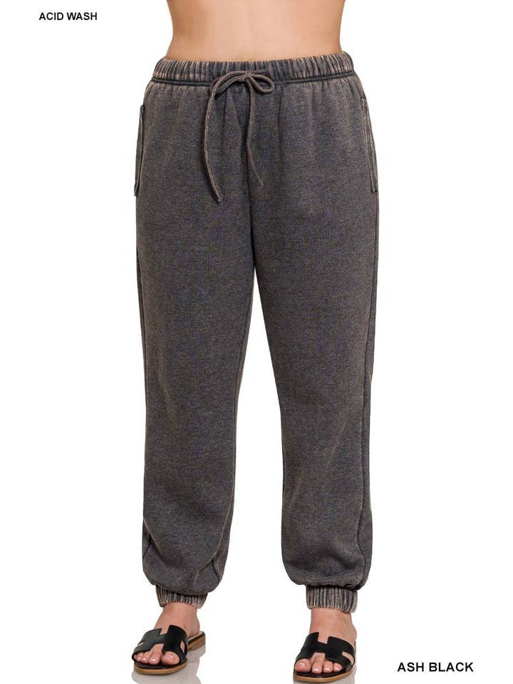 Vanilla Monkey – Engroshandel Loungesweatpants/jogginbukser – til kvinder – Plus Acid Wash Fleece joggingbukser med lommer