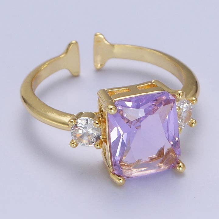 Gold Amethyst Purple CZ Crystal Square Box Gold Ring for wholesale by Aim Eternal
