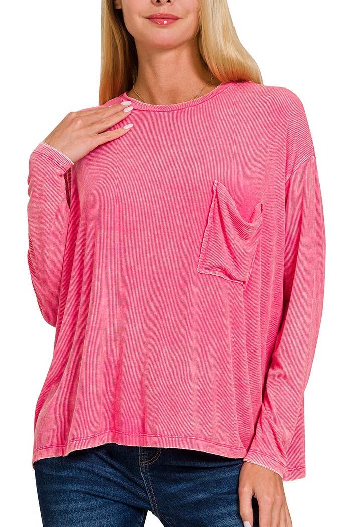 Vanilla Monkey - Vente Haut en maille – femme - Top délavé à manches Dolman et col rond avec poche14