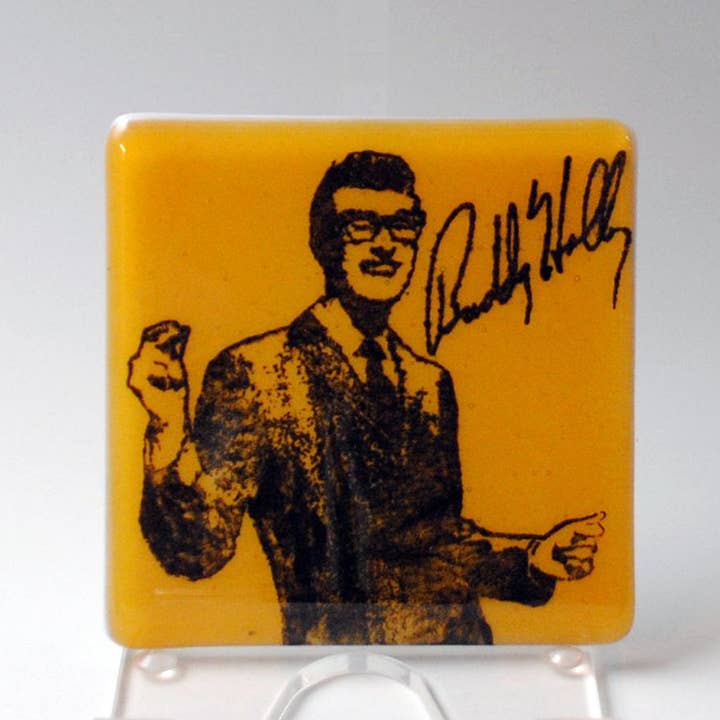 Kiku Handmade | Contemporary Fused Glass Home Goods - Wholesale Coasters - Buddy Holly Fused Glass 4" Single Coaster1
