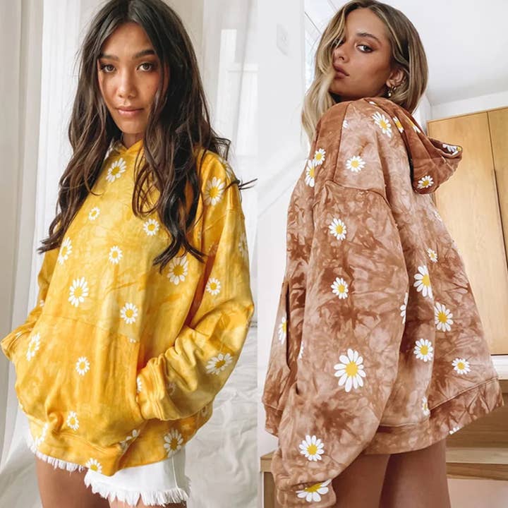 Hoodie com Estampa de Margaridas Tie-Dye por atacado de Serenity Collective