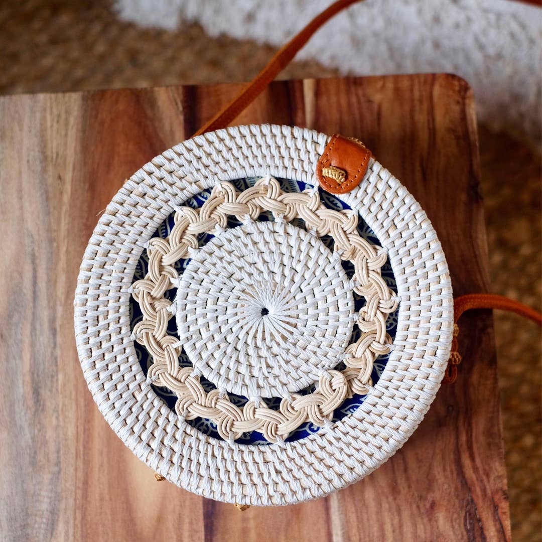 Bali Harvest - Wholesale Crossbody Bag - Women's - Round Ata Rattan Bag (White Braided) - Bali Bag, Straw Bag6