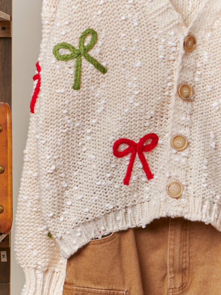 Ivory Ribbon Patched Button Down Cardigan for wholesale on Faire4