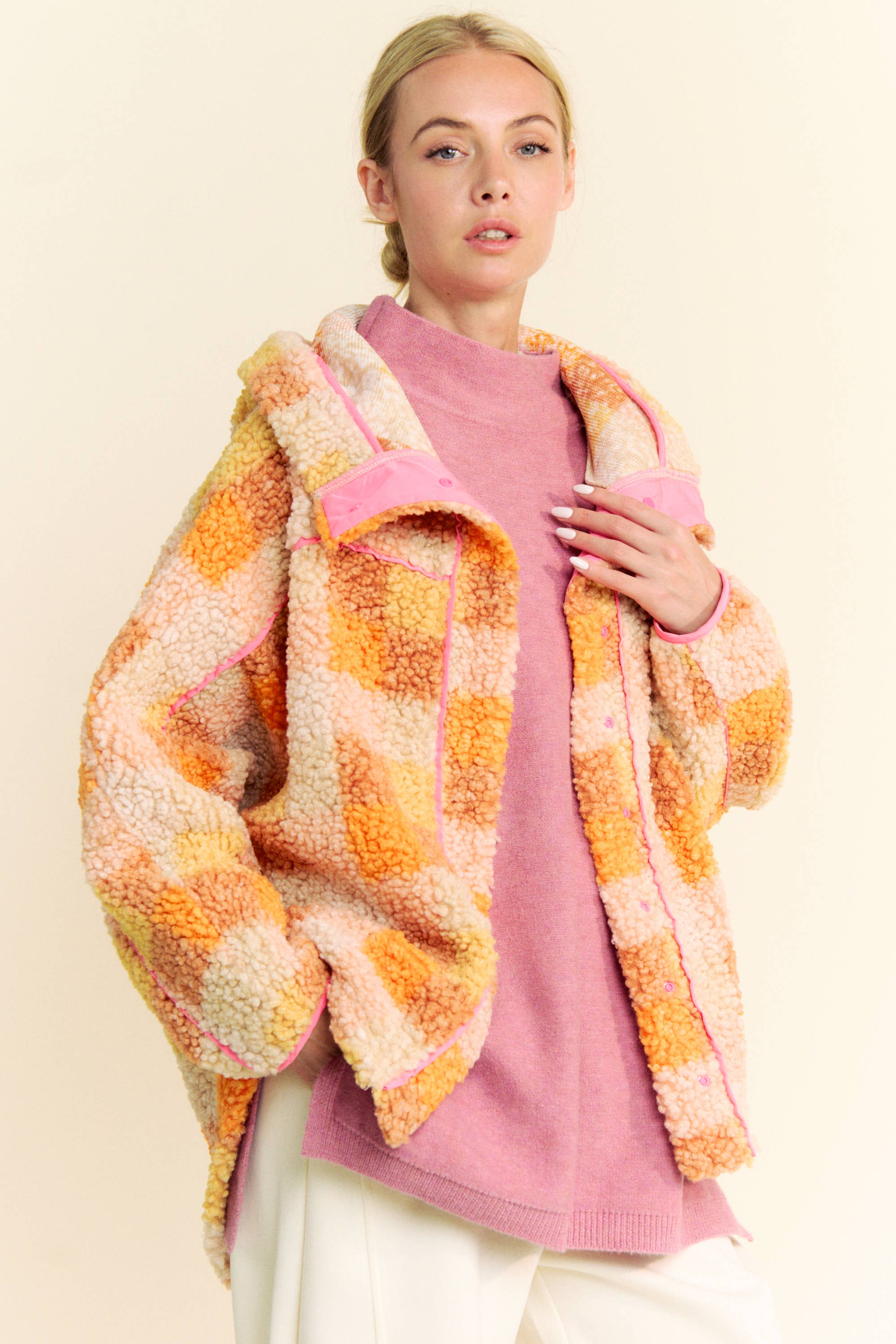 arancia GIACCA PLUS IN TARTAN CON BORDATURA A CONTRASTO CON ORLO A SPIRITO in vendita all'ingrosso su Faire3