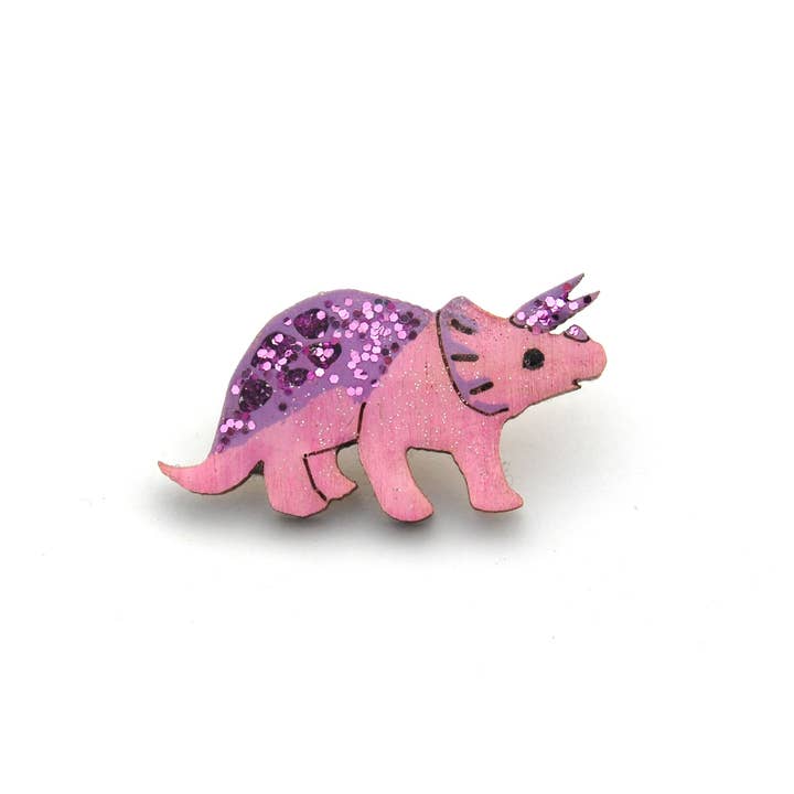 Bekbek Makes - Wholesale Brooch - Triceratops Dinosaur - Pink & Purple (Pin Badge or Necklace