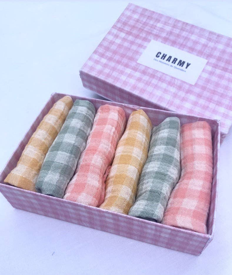 CHARMY - Wholesale Dinner & Cloth Napkin - Set of 6 pastel gingham fabric cocktail napkins made in France3