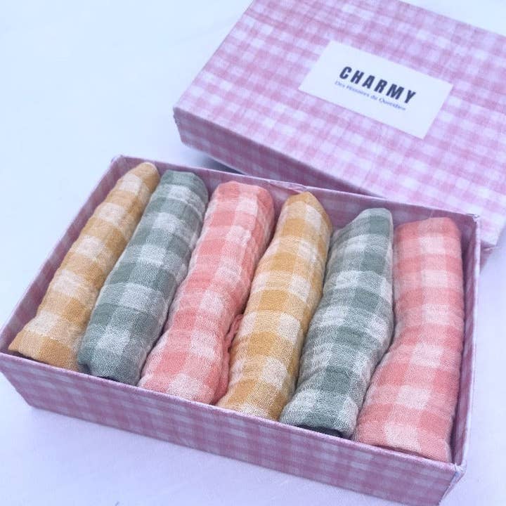 CHARMY - Wholesale Dinner & Cloth Napkin - Set of 6 pastel gingham fabric cocktail napkins made in France3