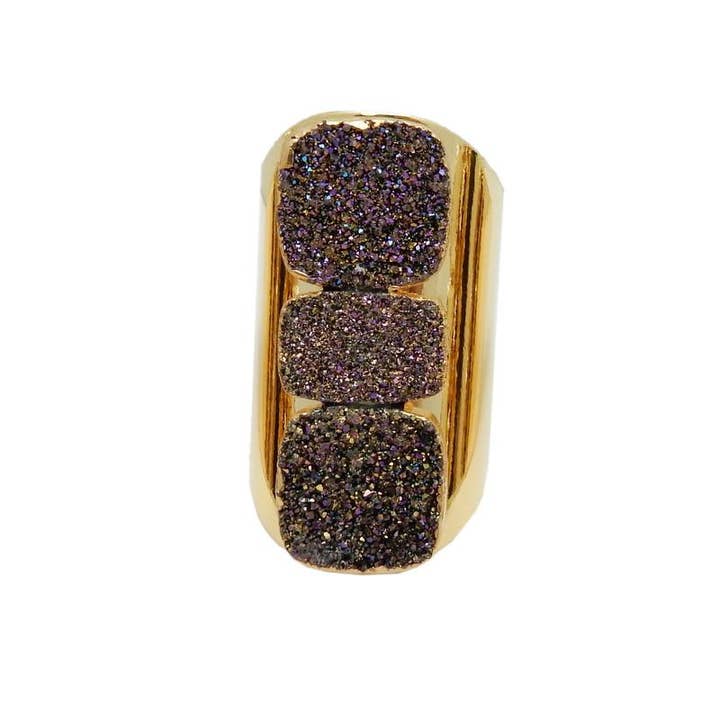 Rock Paradise – wholesale Cocktail/statement ring – Titanium Druzy Crystal Adjustable Ring