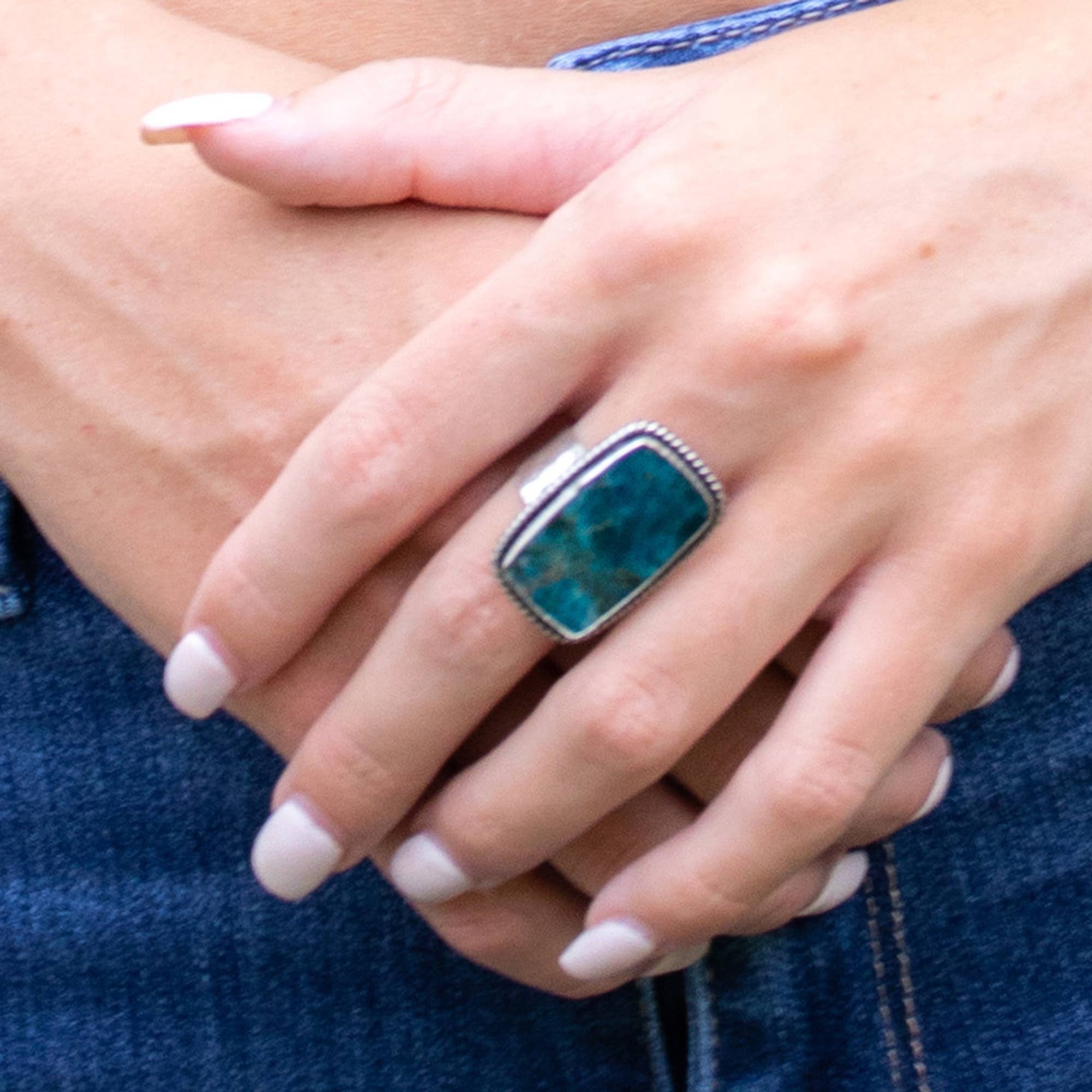 Anju Jewelry - Wholesale Cocktail/Statement Ring - Handcrafted Kashi Semiprecious Stone Ring - Apatite3