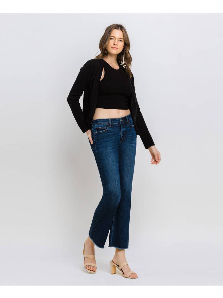 PRIVILEGE MID RISE RAW HEM KICK FLARE JEANS LV1195 for wholesale on Faire