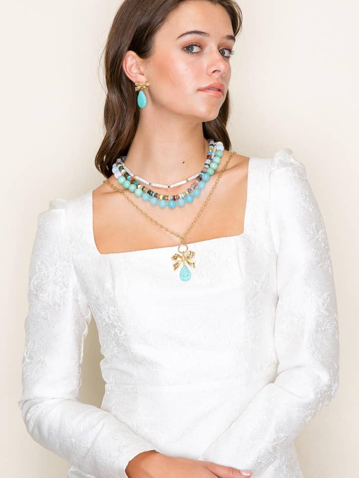 18K Gold Plate Multi Functional Bow Stone Necklace for wholesale by Designature New York