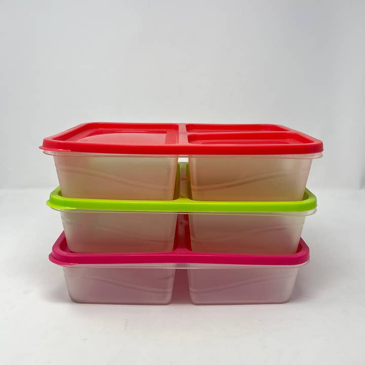 USA HomeMax - Wholesale Food Storage Container - 2000ml 3 Partition Food Storage Container Assorted Colors