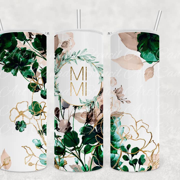Mimi Floral Tumbler, 20 oz. Stainless Steel for wholesale by Stencil Art Canada