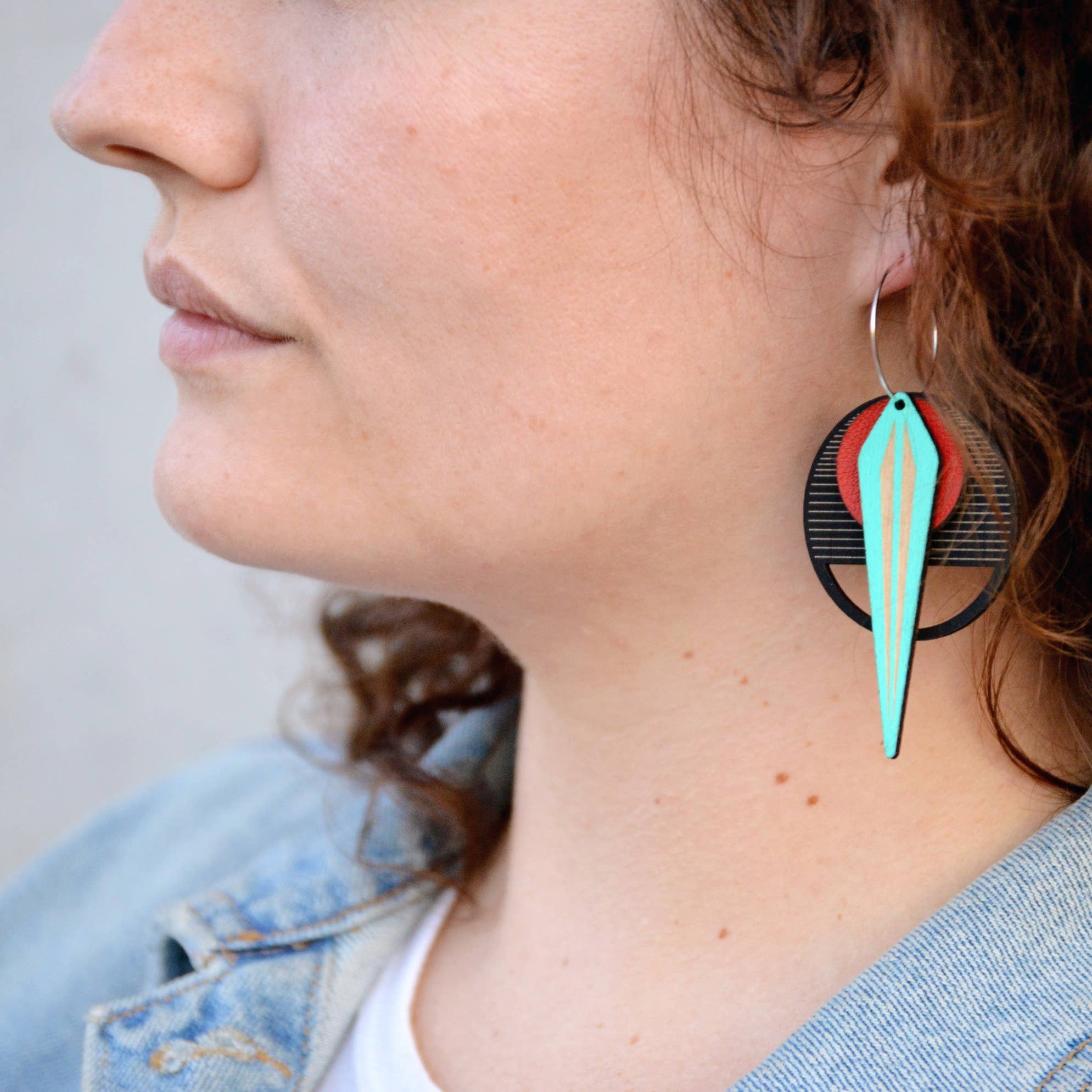 OTTI - Wholesale Dangle Earrings - Architectural Lightweight Leather + Birch earring: Naja RoB5