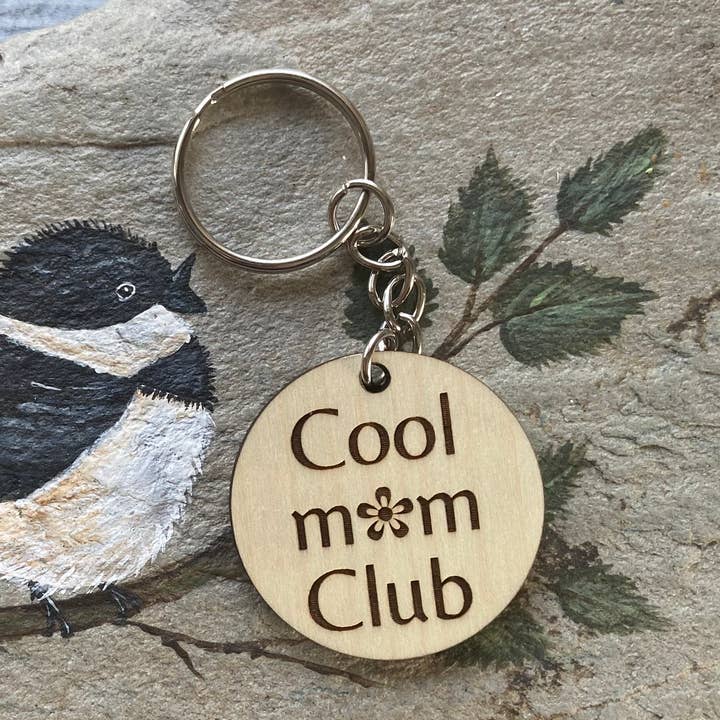 Wooden keychain - cool mom club for wholesale by Chickadee Creations