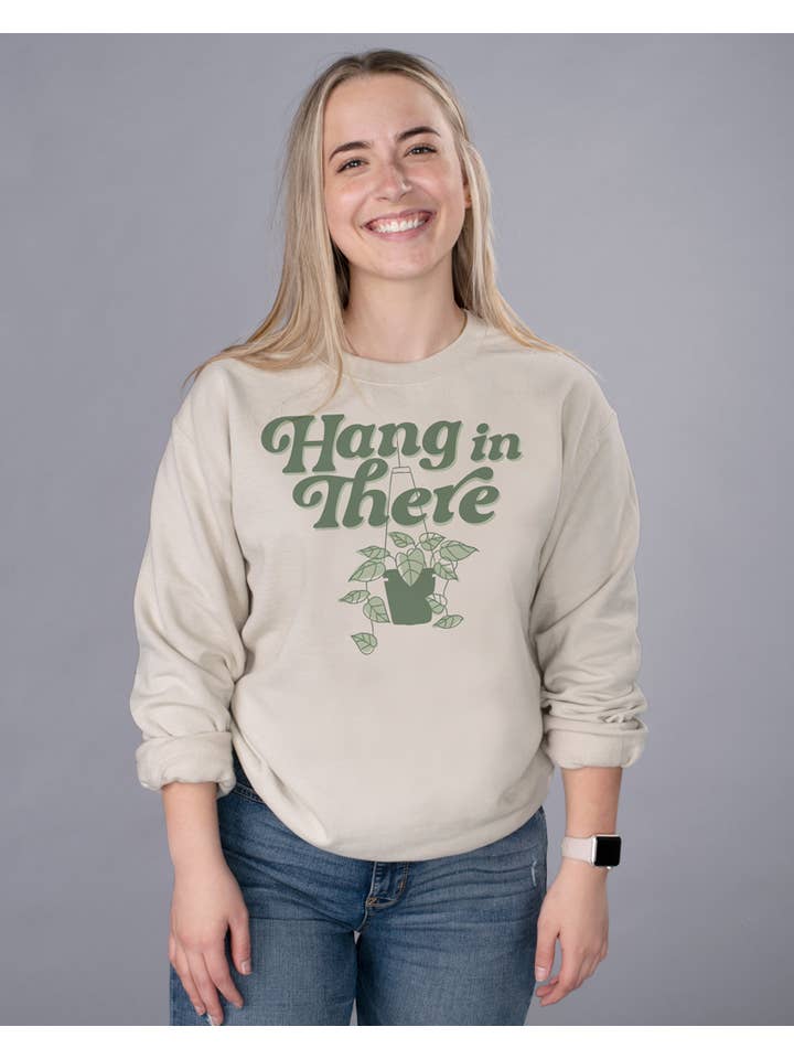 Sand Hang In There Crewneck Sweatshirt for wholesale on Faire1