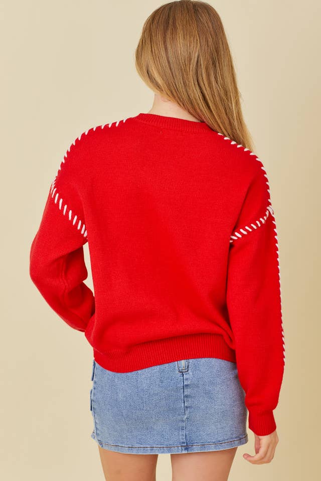 Main Strip - Wholesale Knit Sweater - Women's - Sweater Knit Top With Ribbon And Stitching Detail