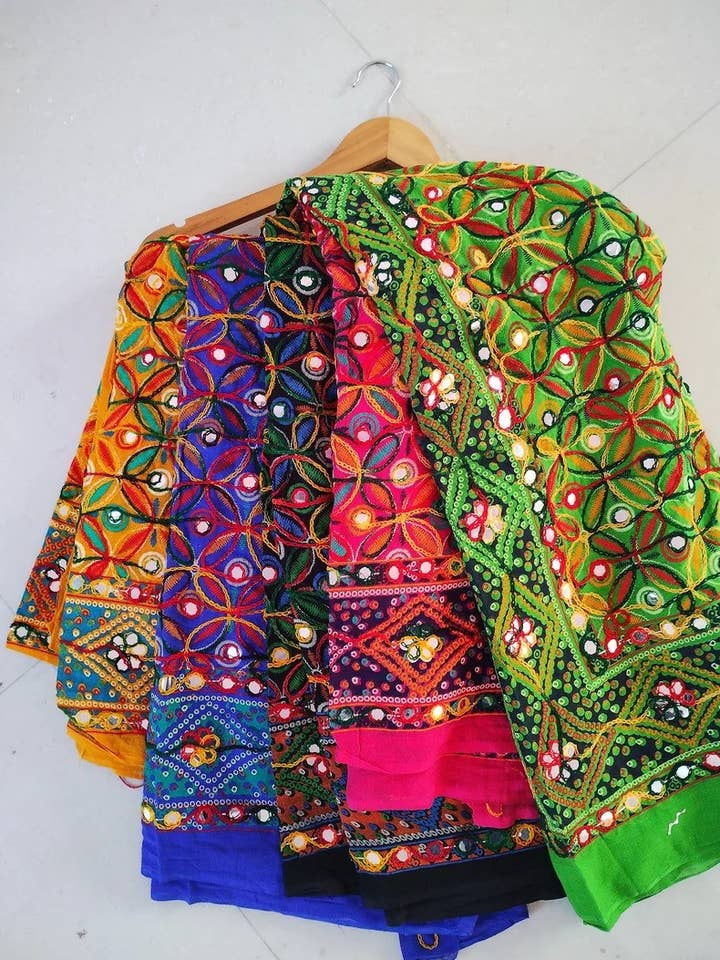 5 Pc Lot Cotton Embroidery Dupatta Multicolor Phulkari Scarf for wholesale by Bhawana Handicrafts