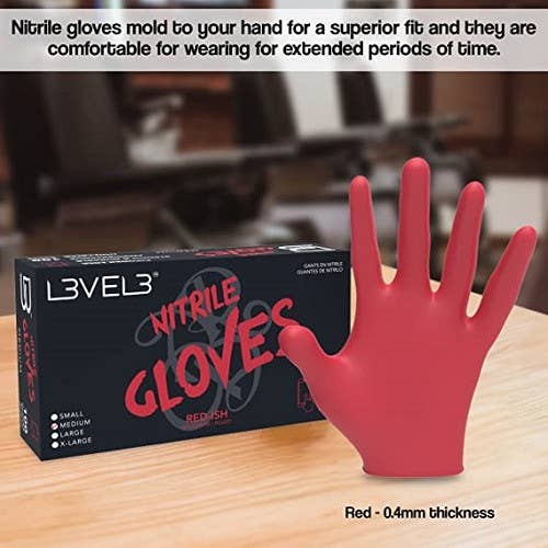 BranVx Distributors - Wholesale Hair Dye - L3VEL3 Red Nitrile Glove 100 Count - Large1