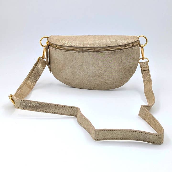 Subtle metallic suede bumbag for wholesale by Tempest Designs