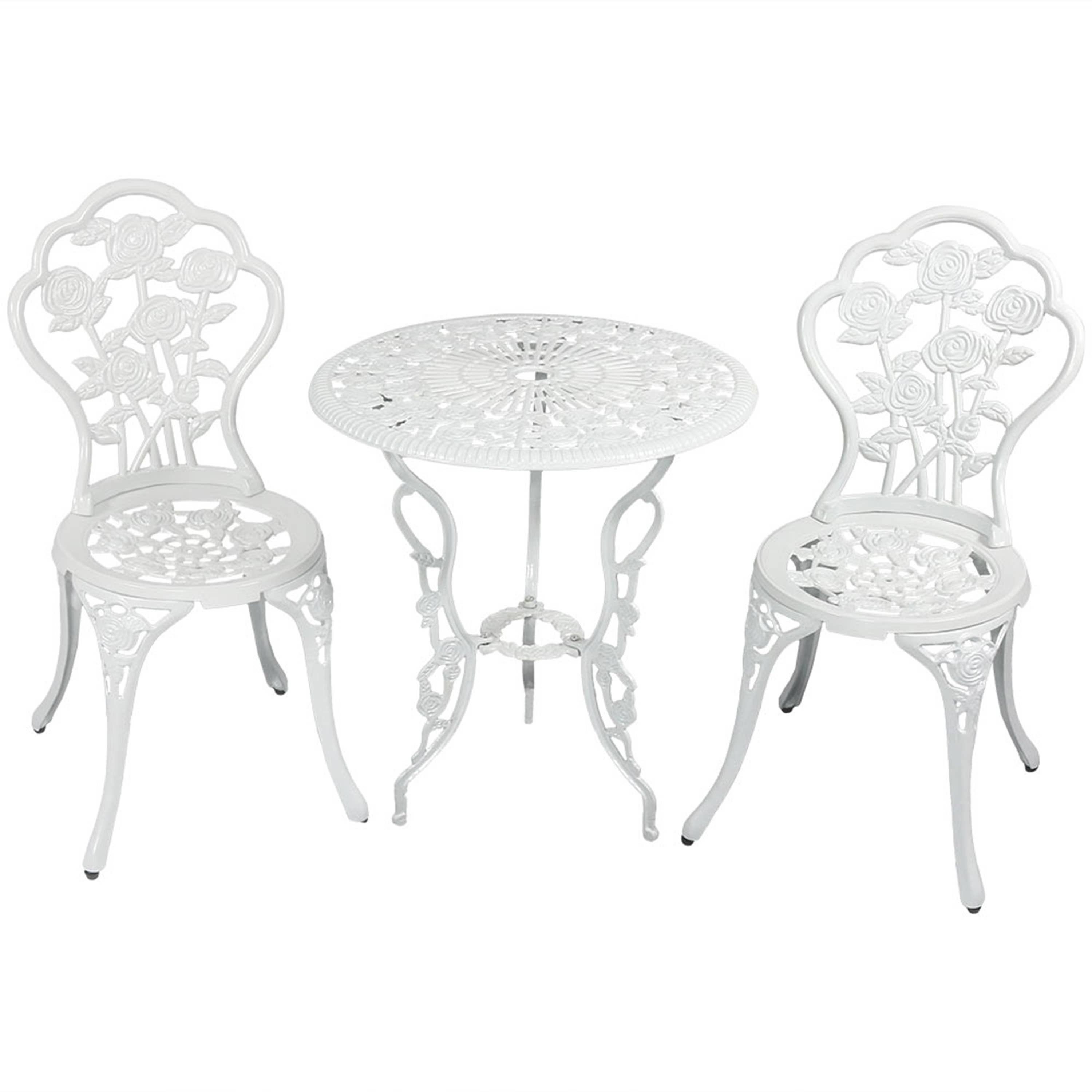 Sunnydaze Decor - Vente Salon de terrasse - Ensemble de 3 pièces pour bistrot de patio en aluminium moulé Flower Design, blanc1