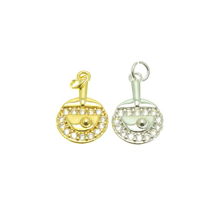 Jewel Pledge - Wholesale Individual charm/pendant - 18k Gold/Silver CZ Ping Pong Paddle Charms CPG-CPS22880