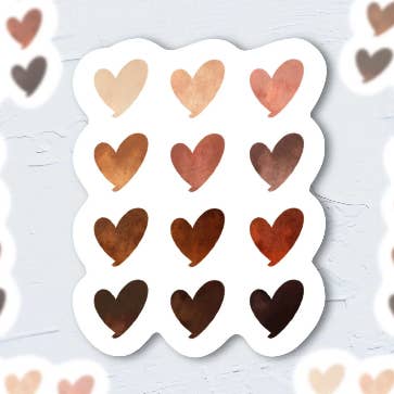 Brown Hearts Waterproof Vinyl Sticker for wholesale by Quirky Latina Co