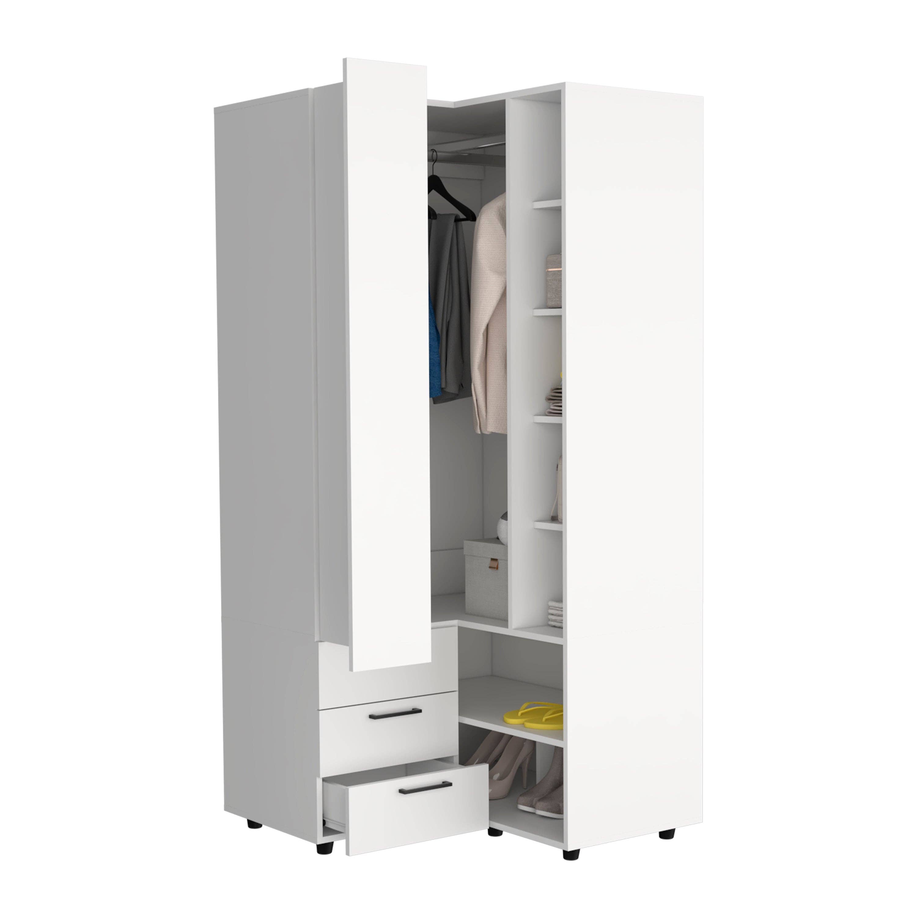 TUHOME FURNITURE - Wholesale Bedroom Furniture - Toulouse Corner Armoire With Double Doors And Interior Shelves, Space-Saving Wardrobe3