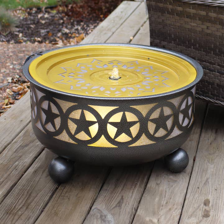 All Star Galvanized Iron Outdoor Bowl Fountain with Lights for wholesale by Sunnydaze Decor
