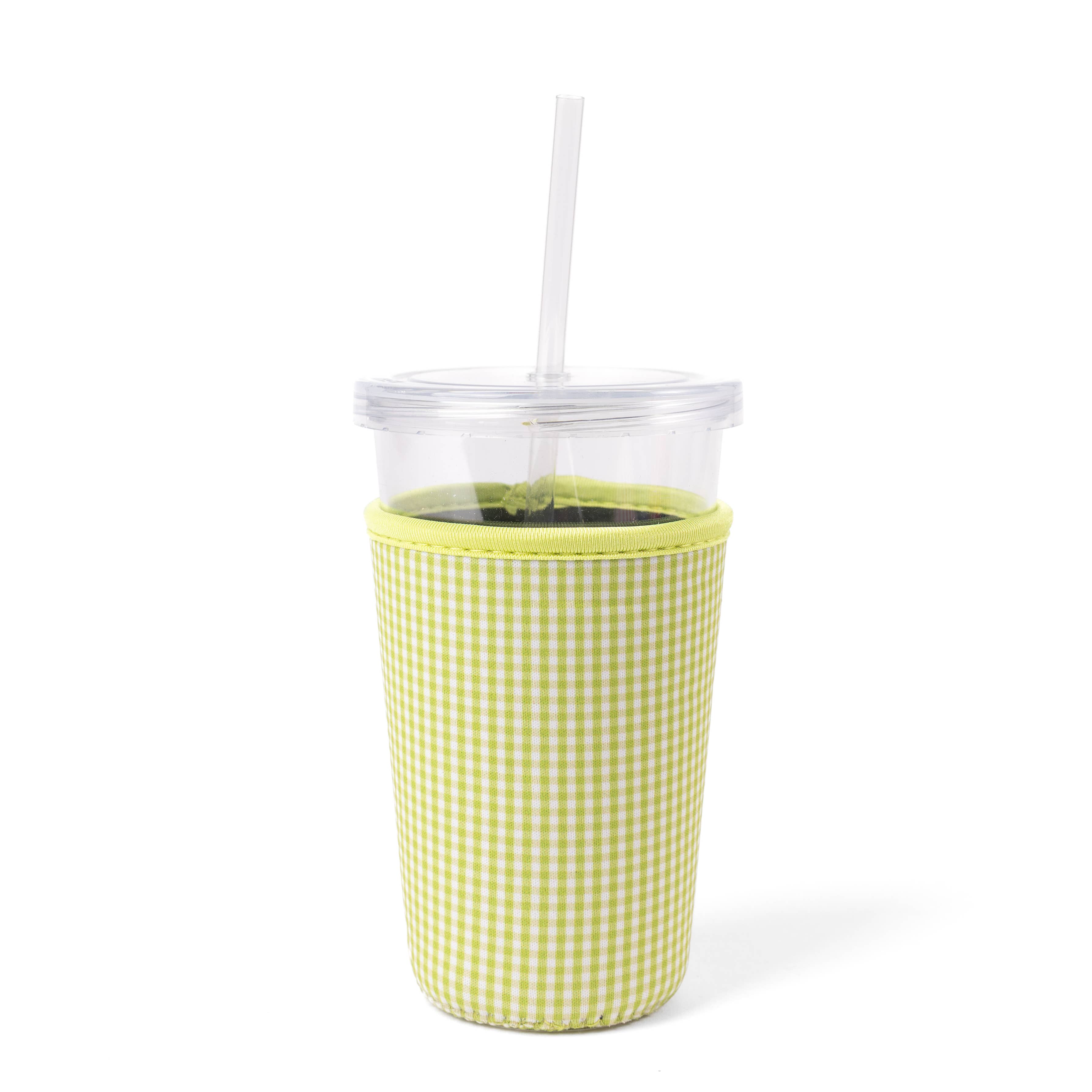 Elyse Breanne Design – Mangas térmicas de bebidas por atacado – Manga para Bebidas Verde de Gingham | Koozie para Café Gelado0