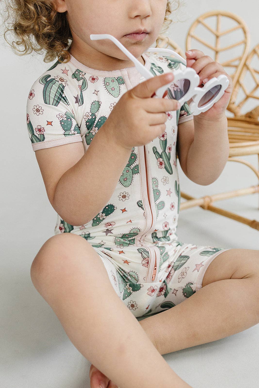 Lucky Panda Kids - Wholesale Jumpsuit - Baby - Baby Bamboo Shorty Romper | Cactus Flowers6