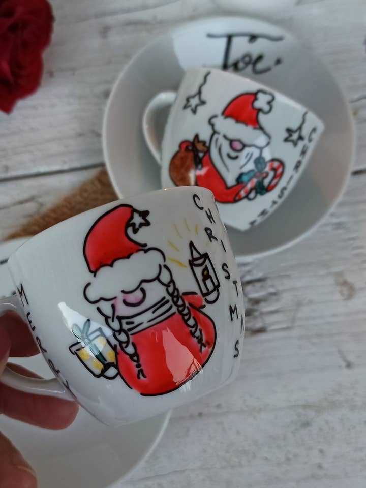 Christmas-themed coffee cups for wholesale by Lisa's Fairy