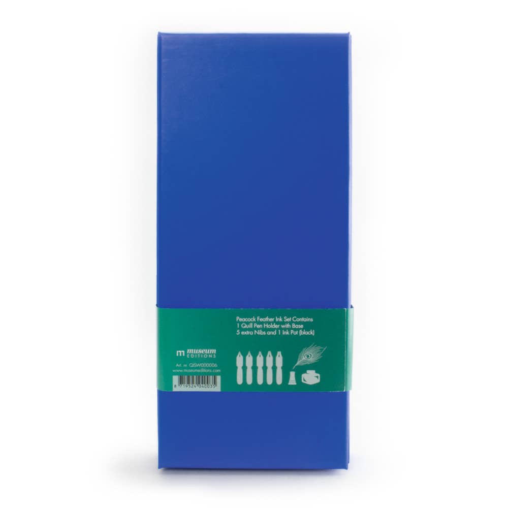 MUSEUM WEBSHOP - Venta al por mayor Bolígrafo - Set de caligrafía con pluma de pluma de pavo real y 5 plumillas, en caja azul2