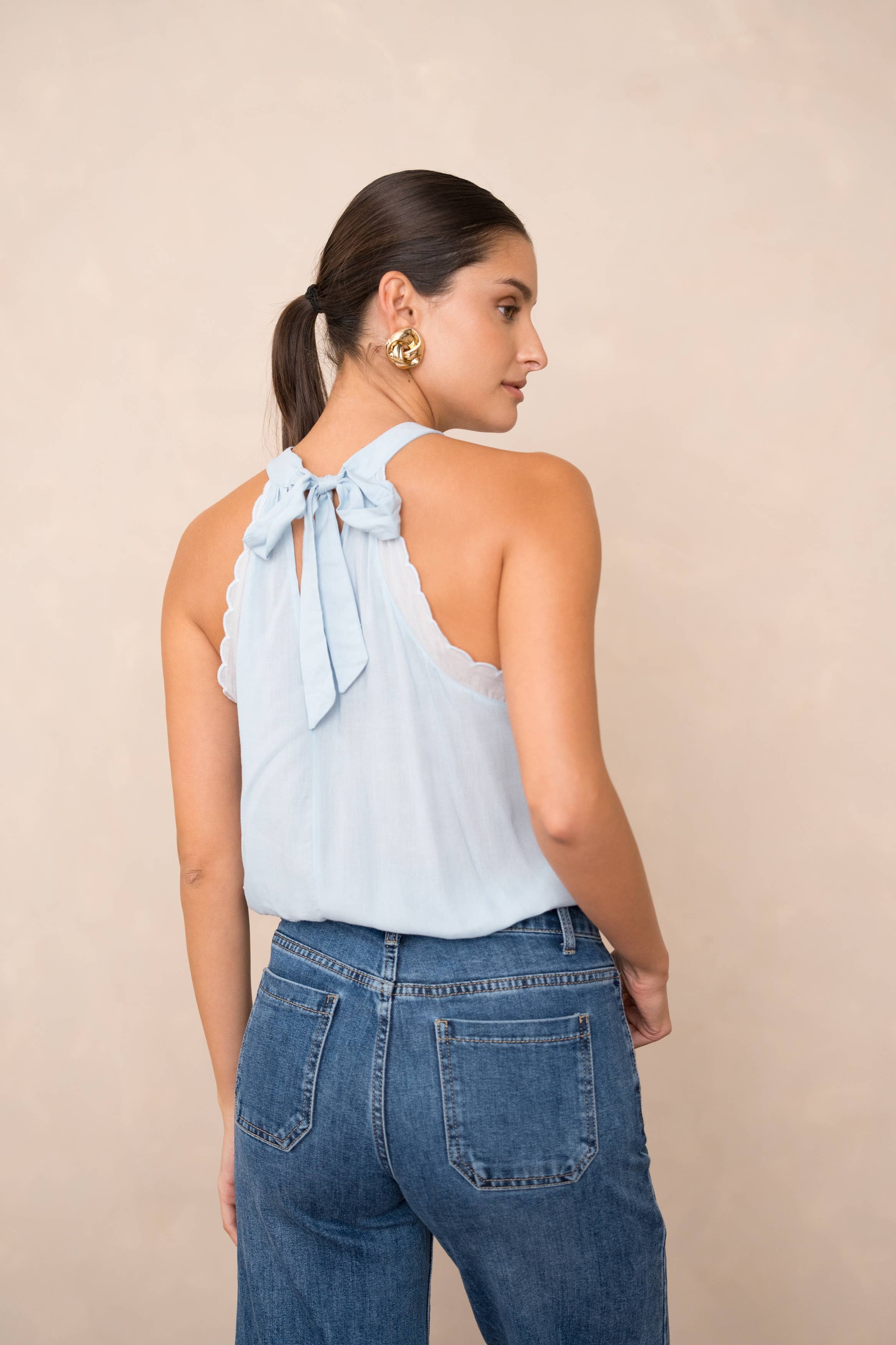 Attentif Paris - Wholesale Blouse - Women's - Top with bow neckline containing linen36