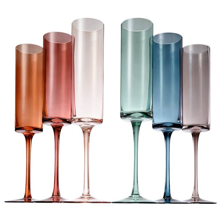 Khen Muted Rainbow Champagne Flute Stemmed Glasses Set of 6 and other Purchase Wholesale crystal champagne. Free Returns & Net 60 Terms on Faire trending on Faire.