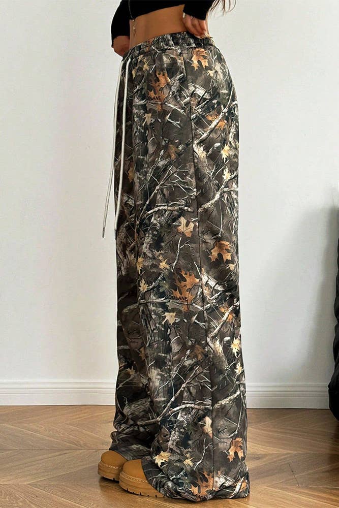 Army Green Elastic Waistband Camouflage Print Wide Leg Pants ZK2316 for wholesale on Faire1