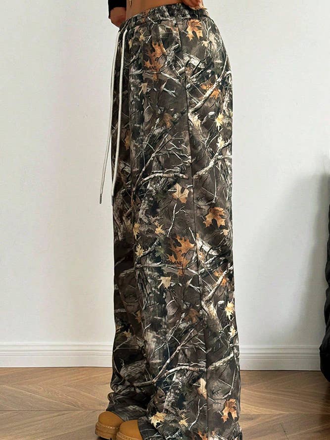 Army Green Elastic Waistband Camouflage Print Wide Leg Pants ZK2316 for wholesale on Faire1