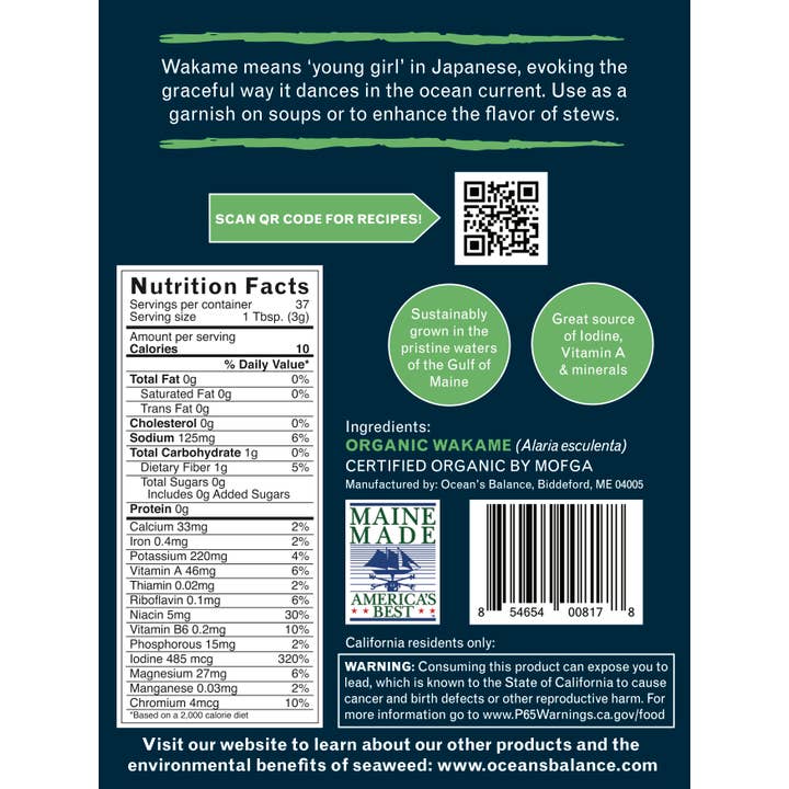 Ocean's Balance - Wholesale Dried/Dehydrated Vegetables - Organic Wakame Flakes