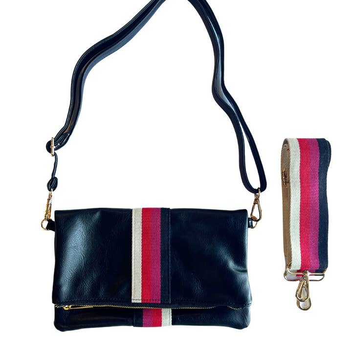 Aspen Lane - Wholesale Crossbody Bag - Women's - Black Multi Stripe crossbody/bum fanny bag / clutch w/ strap