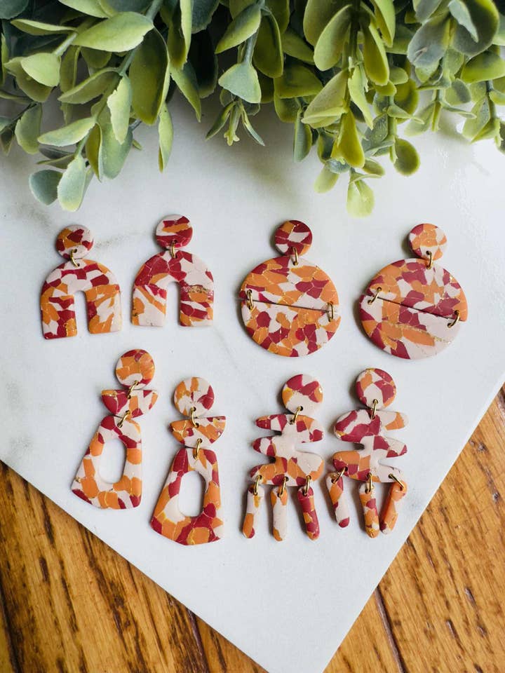 Fall Marble Collection 1 Unique Handmade Clay Earrings for wholesale by KBH CREATIONS