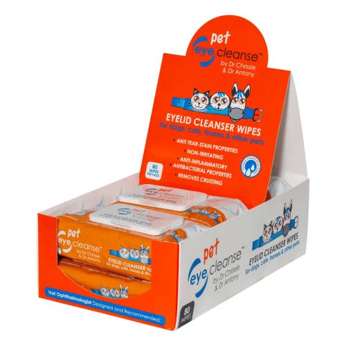 Chrissanthie Cosmetics - Vente Produit de toilettage – chien - Lingettes nettoyantes pour les yeux pour animaux de compagnie (80 ct)