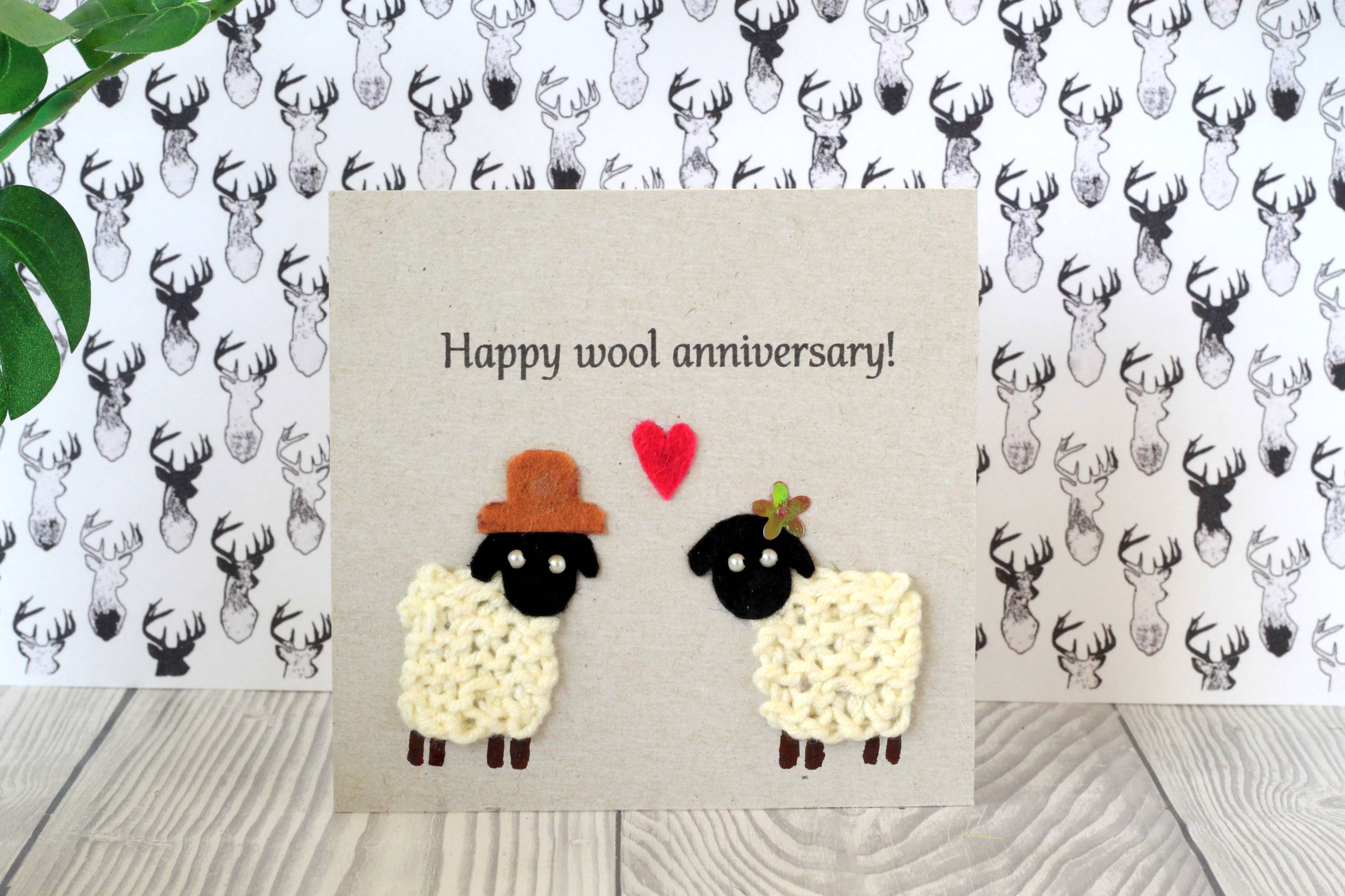 Lenasminiland - Wholesale Anniversary Card - Happy wool anniversary knitted sheep cards, handmade ewe gif7