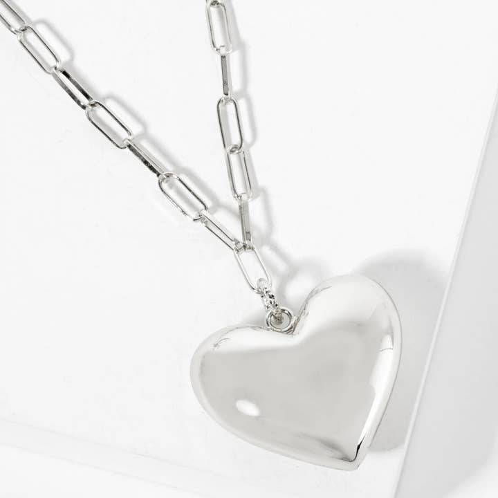 Wild Honey - Wholesale Pendant/Charm Necklace - 18K-Gold-Dipped 32mm Hollow Puffy Heart Pendant 18-inch Necklace3