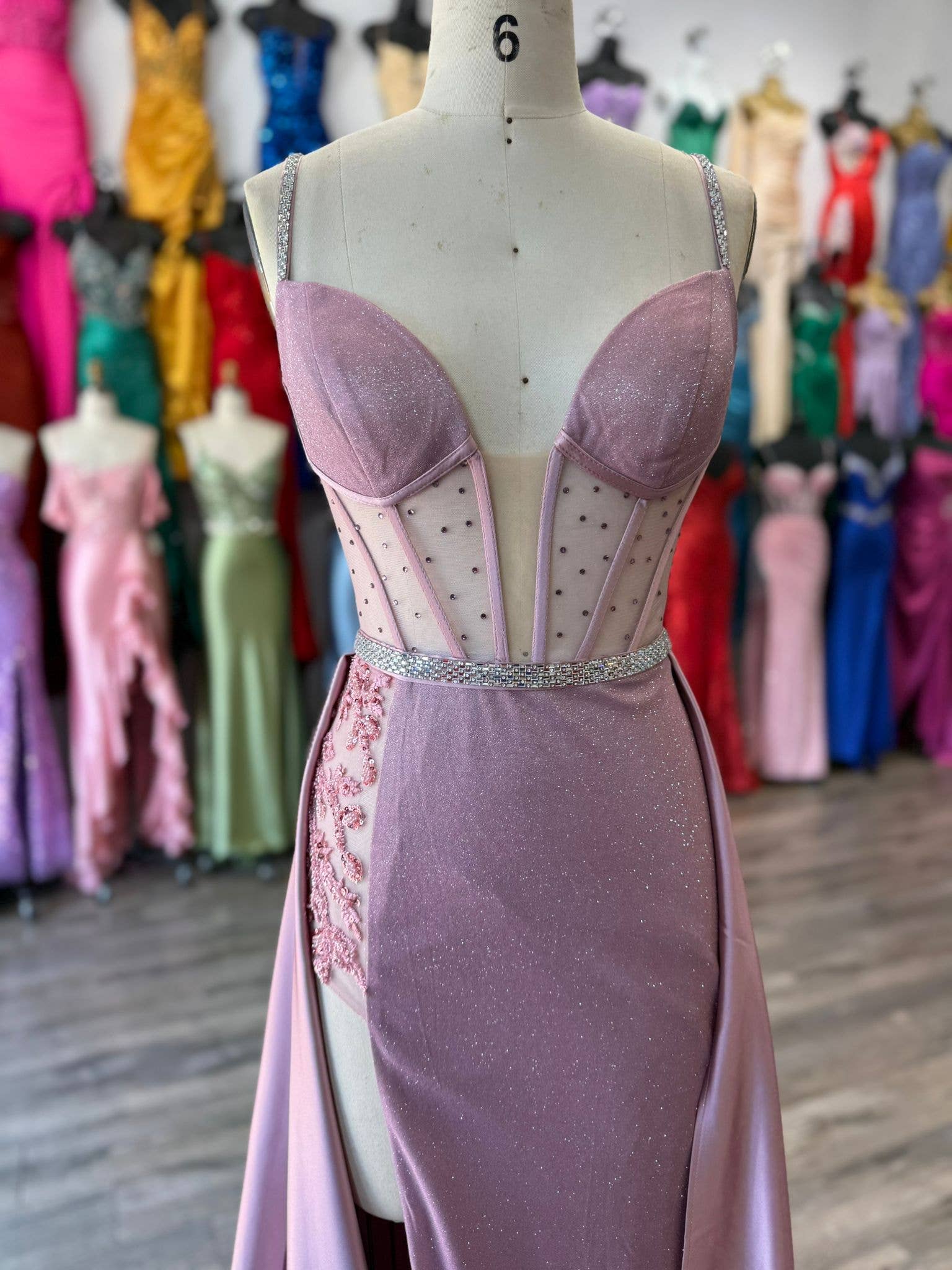 La Veneto - Wholesale Dress - Women's - Spaghetti Strap sweetheart neckline, sheer bodice, scattered14