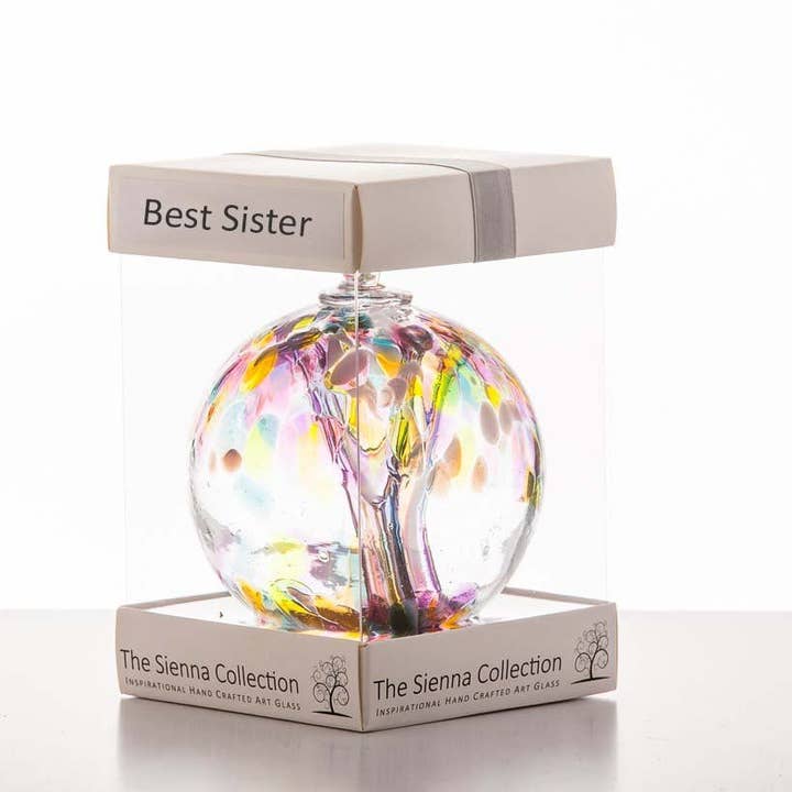10cm Spirit Ball - Best Sister - Multicoloured Pink for wholesale by Sienna Glass